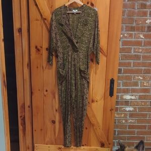Nieves Lavi Olive and Black Silk Jumpsuit